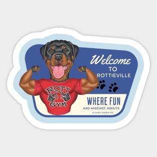 Cute Rottweiler dog in Rottieville to have fun and mischief Sticker